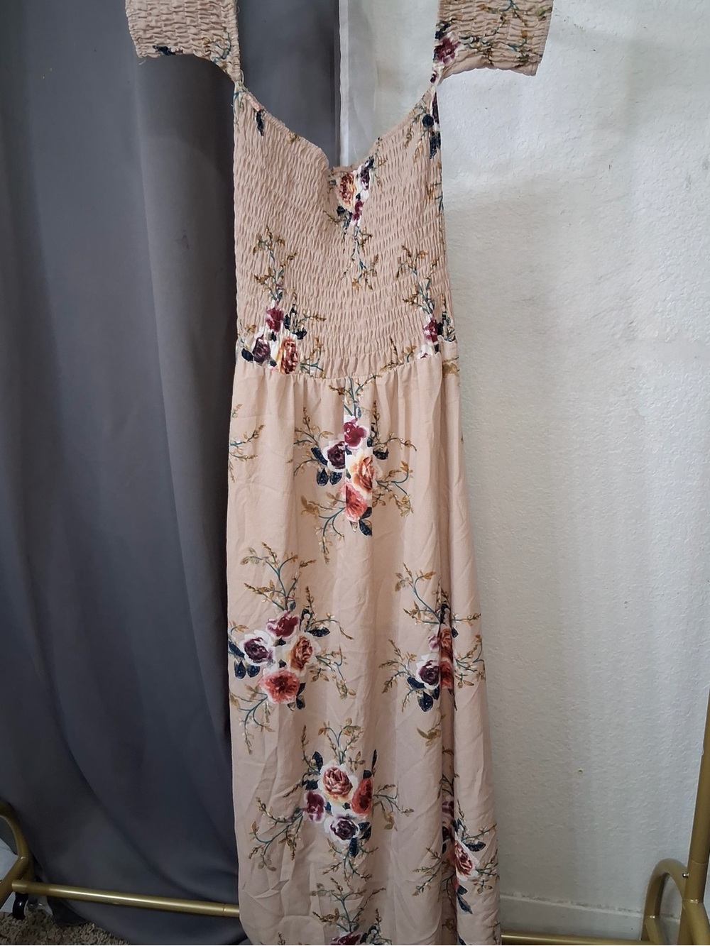 Floral Peasant Maxi Dress in Blush Pink